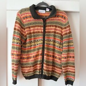 Alfred Dunner Color-work Zip-Up Sweater